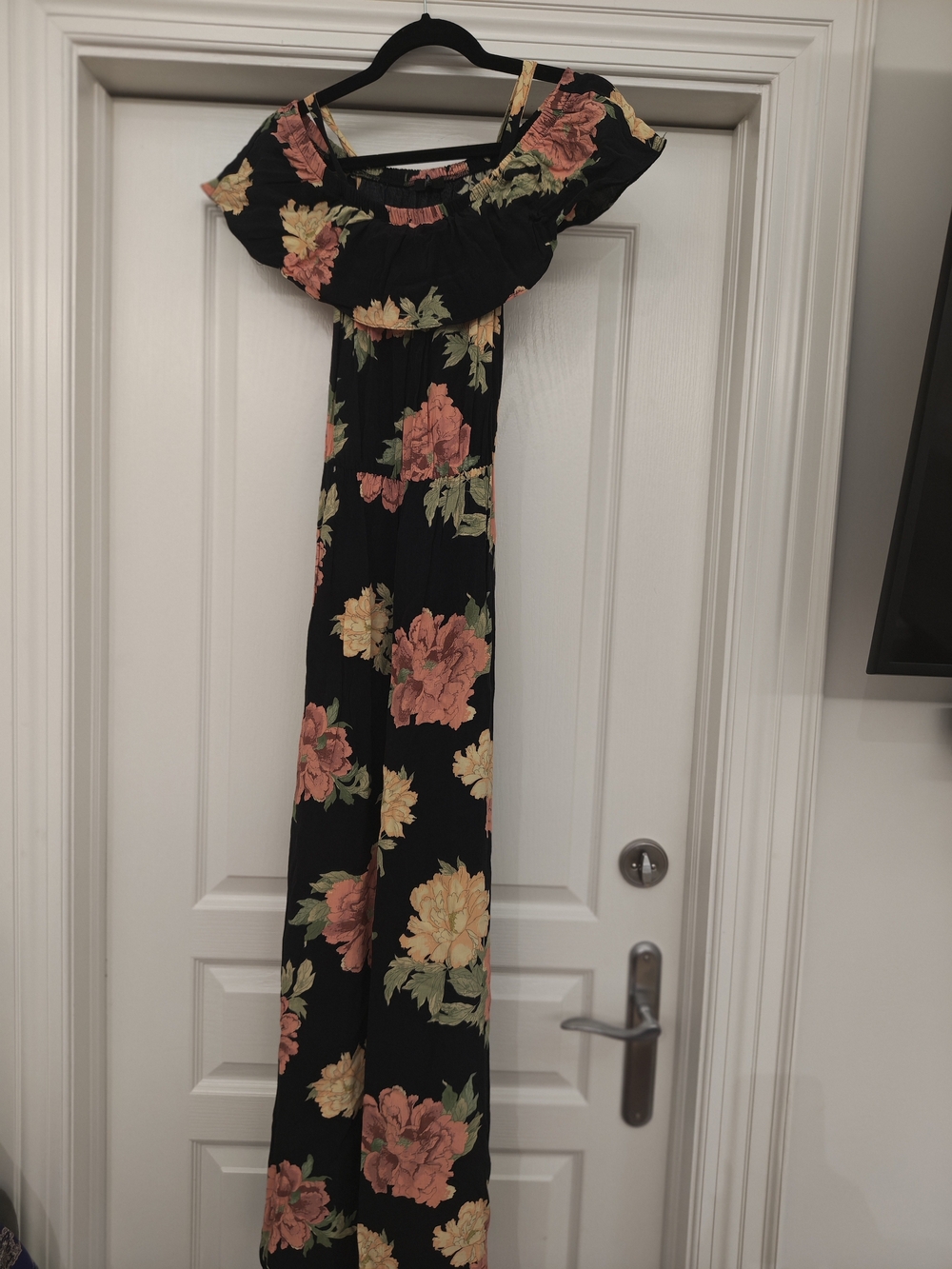 Black Floral Off-Shoulder Maxi Dress - Pink & Yellow Blooms